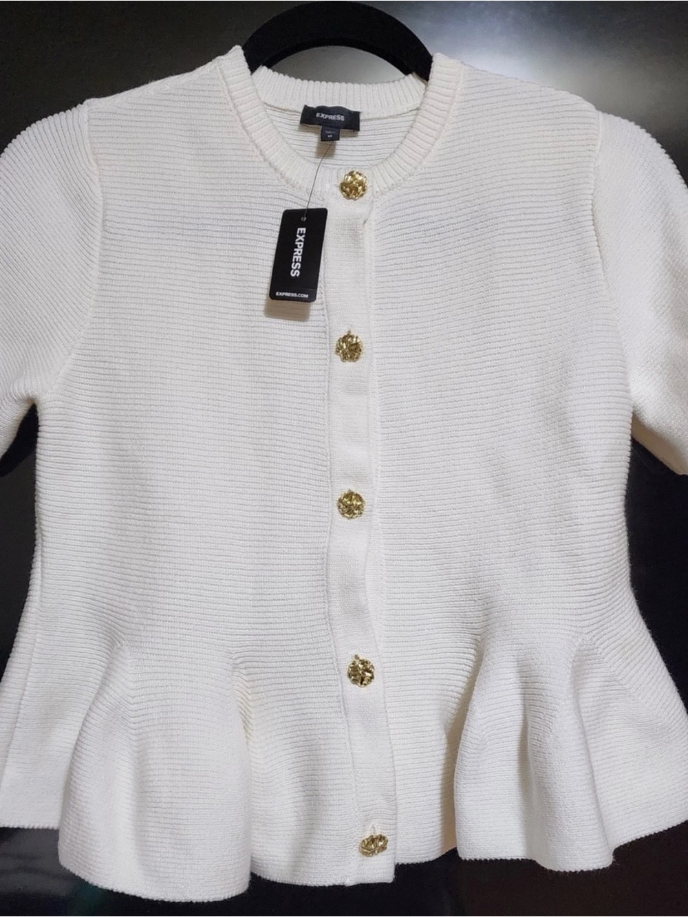 Express White Peplum Button-Front Cardigan withGold Buttons NWT$78